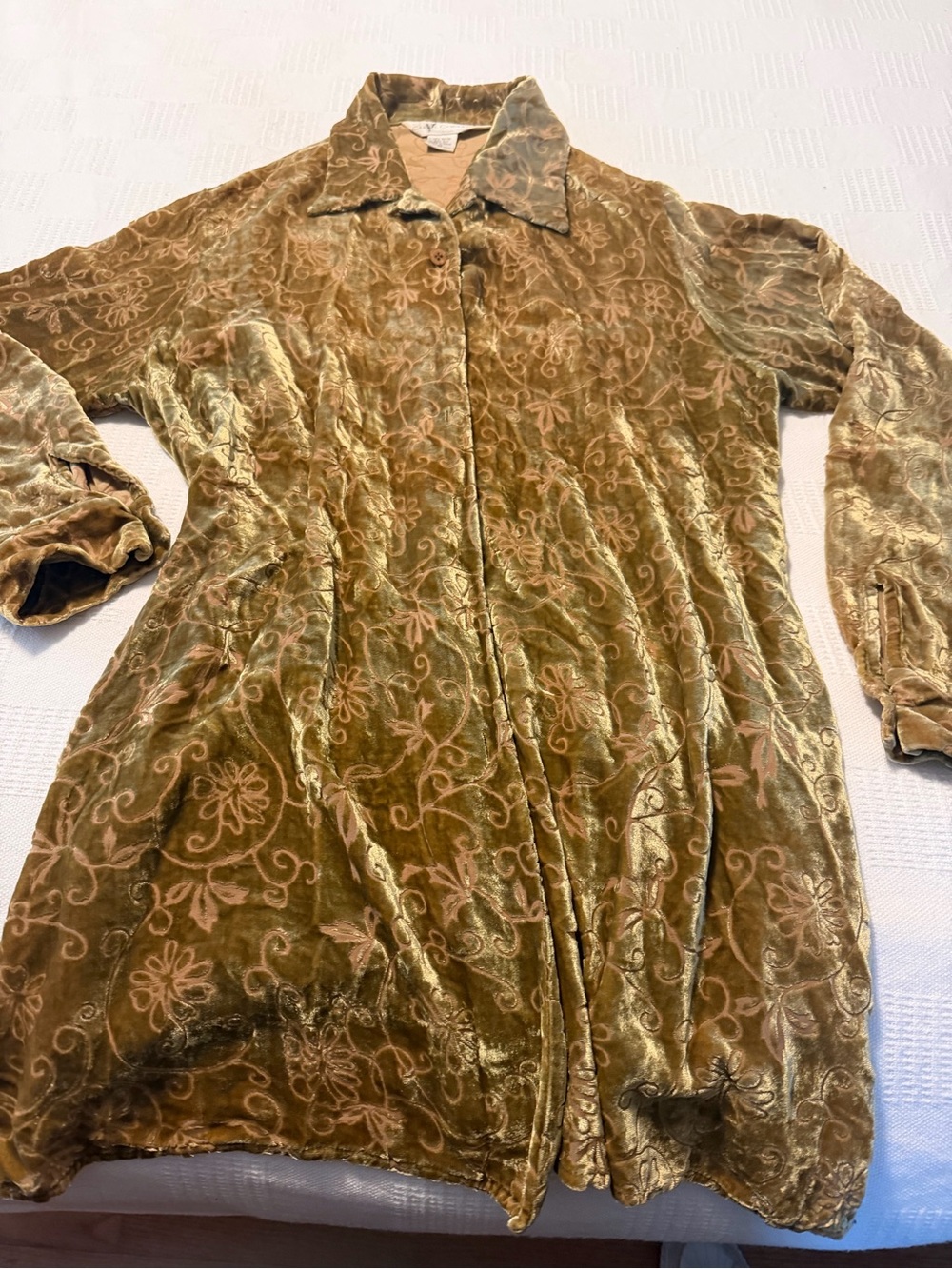 Casual Corner Olive Velvet Burnout Floral blouse vintage